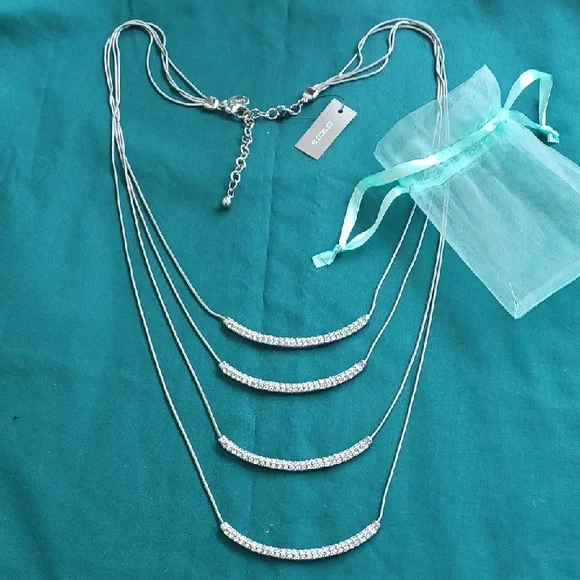 NWT Chico's SilverTone and Crystal 4-Layer Crystal Bar Necklace - Picture 1 of 8